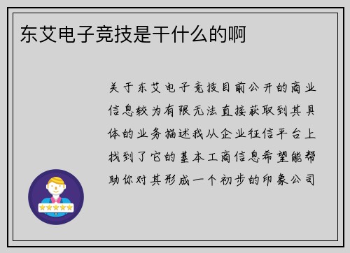 东艾电子竞技是干什么的啊